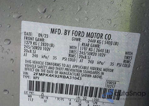 2024 Ford Edge Titanium z USA, uszkodzony, nr VIN 2FMPK4K92RBA31043